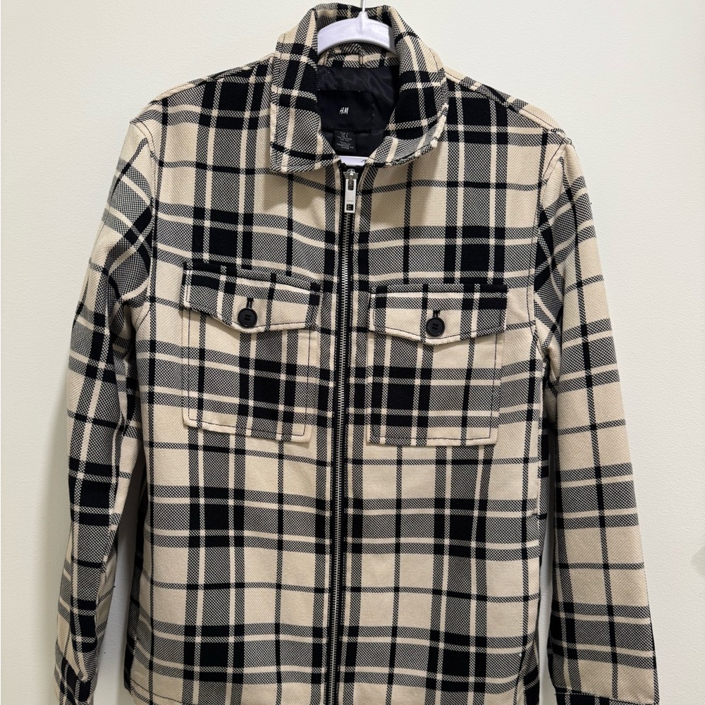 H&M Black and Cream Plaid Jacket